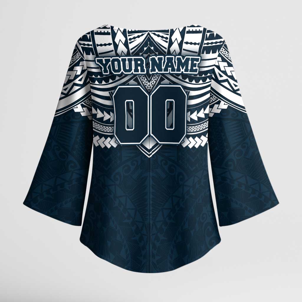 Personalized Carlton Blues Kimono Sleeve Blouse Polynesian Tribal Pattern Heritage Football