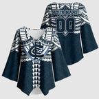 Personalized Carlton Blues Kimono Sleeve Blouse Polynesian Tribal Pattern Heritage Football