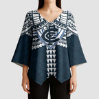 Personalized Carlton Blues Kimono Sleeve Blouse Polynesian Tribal Pattern Heritage Football