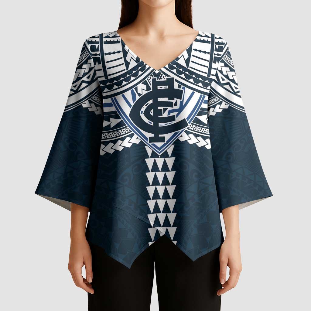 Personalized Carlton Blues Kimono Sleeve Blouse Polynesian Tribal Pattern Heritage Football