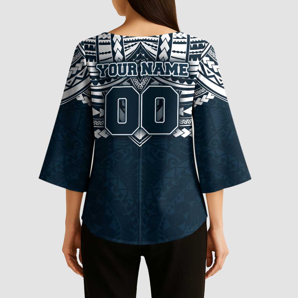 Personalized Carlton Blues Kimono Sleeve Blouse Polynesian Tribal Pattern Heritage Football