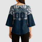 Personalized Carlton Blues Kimono Sleeve Blouse Polynesian Tribal Pattern Heritage Football