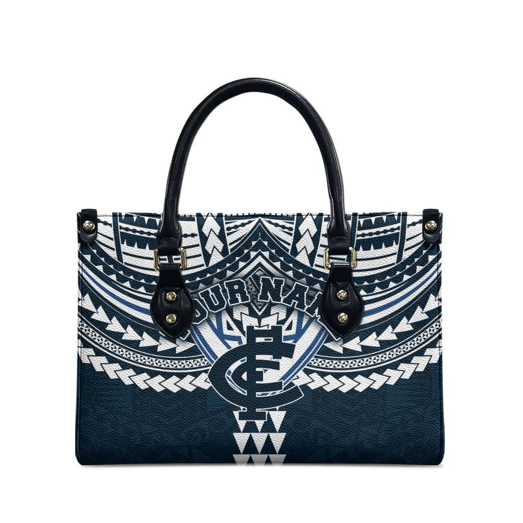 Personalized Carlton Blues Leather Bag Polynesian Tribal Pattern Heritage Football
