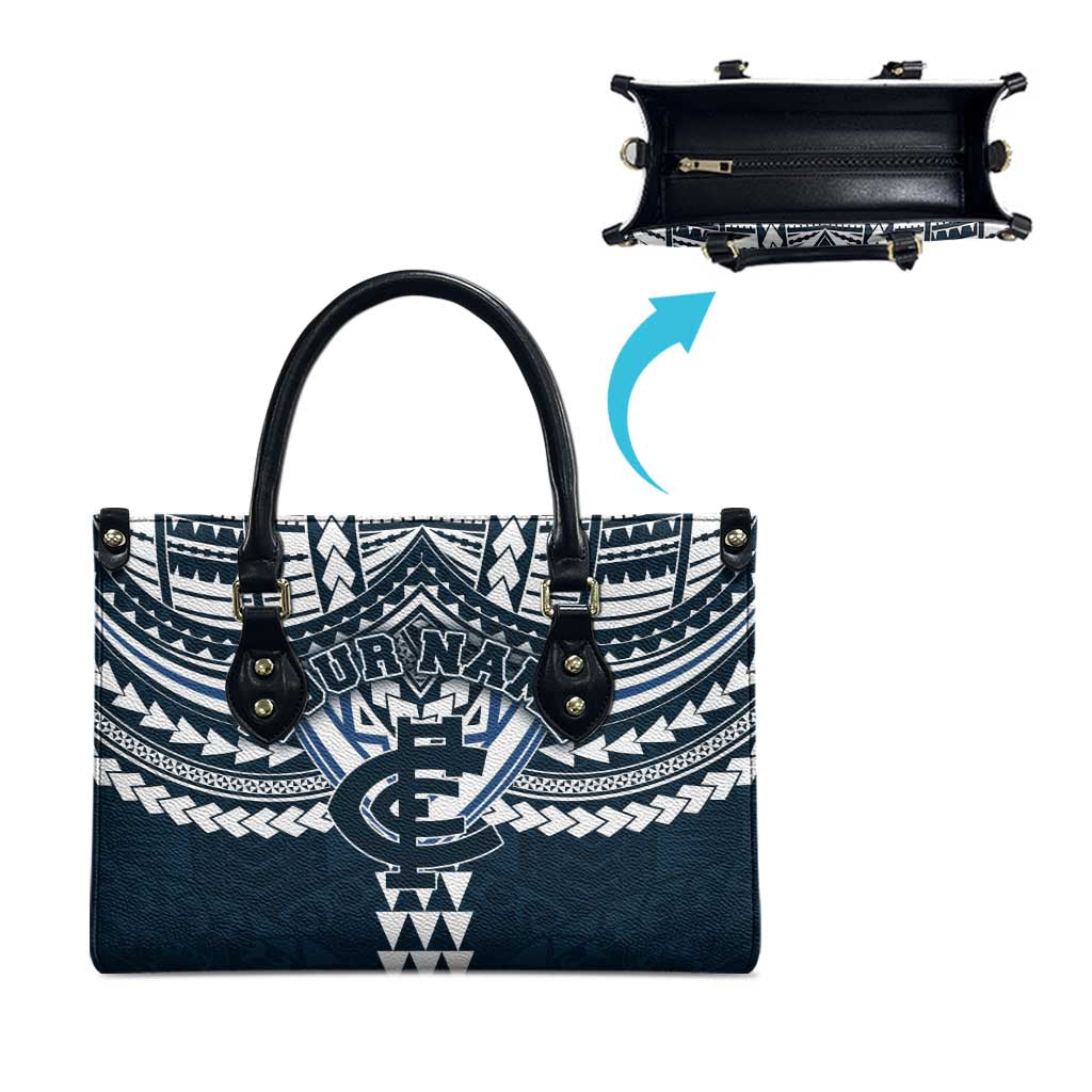 Personalized Carlton Blues Leather Bag Polynesian Tribal Pattern Heritage Football