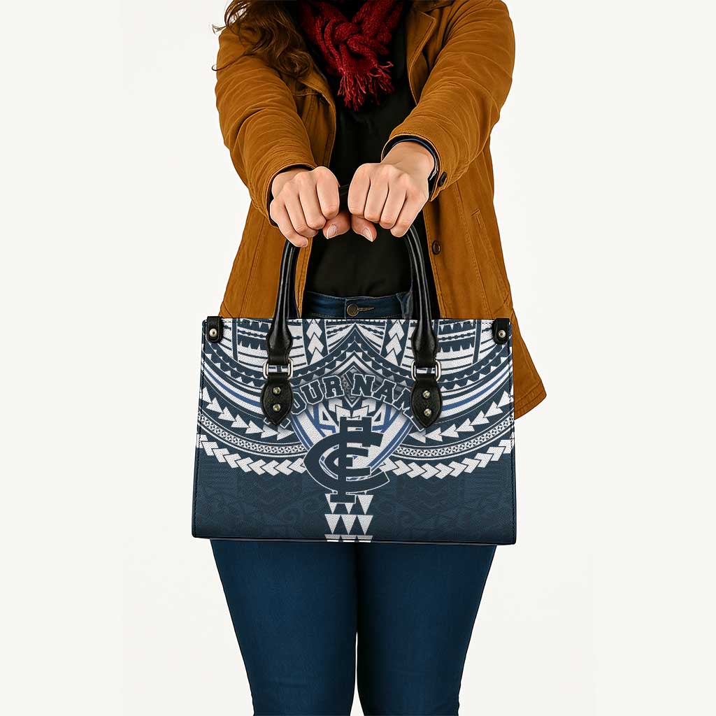 Personalized Carlton Blues Leather Bag Polynesian Tribal Pattern Heritage Football