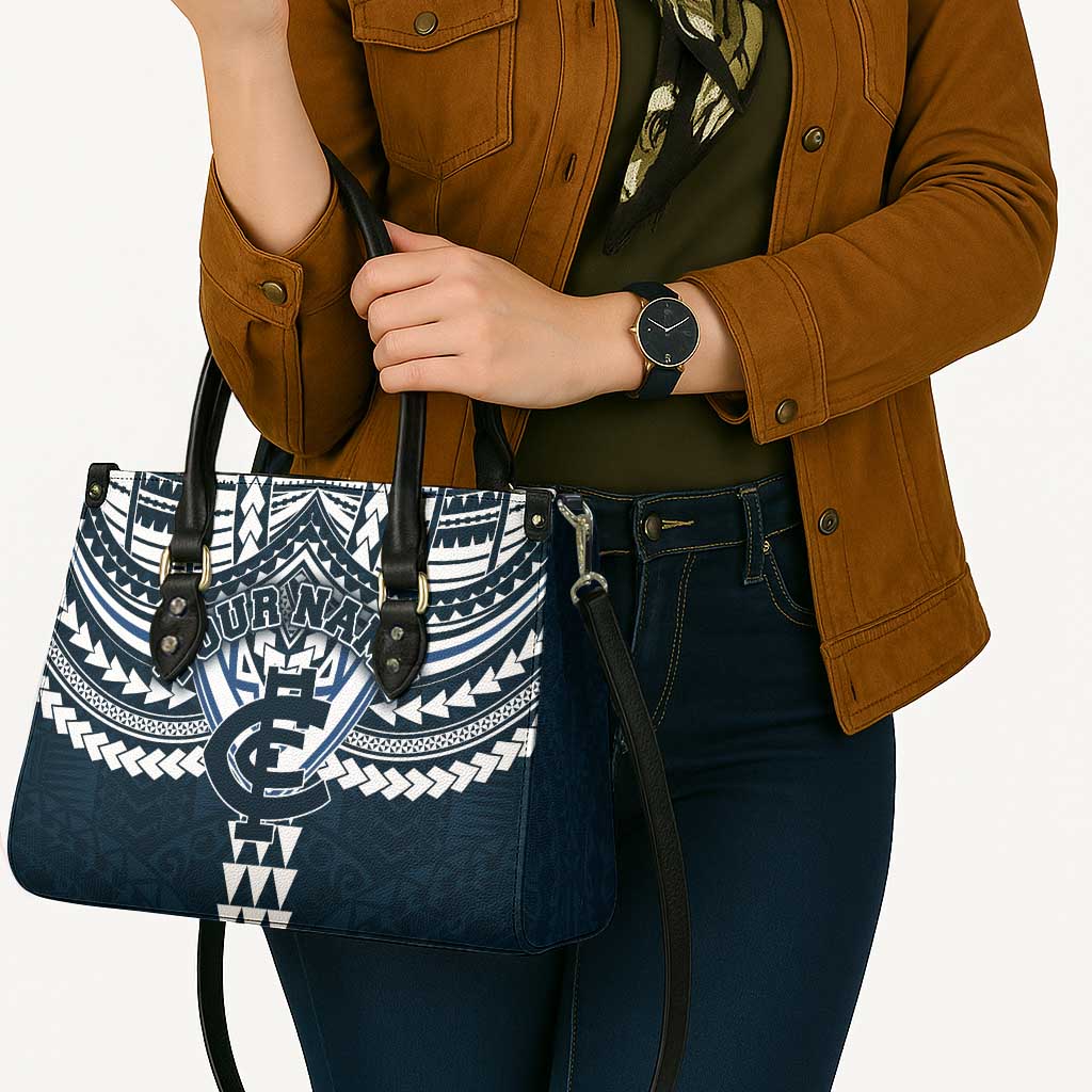 Personalized Carlton Blues Leather Bag Polynesian Tribal Pattern Heritage Football