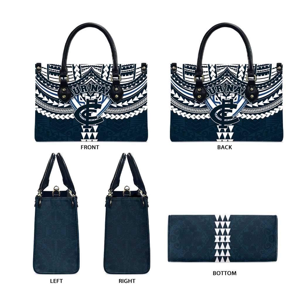 Personalized Carlton Blues Leather Bag Polynesian Tribal Pattern Heritage Football