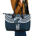 Personalized Carlton Blues Leather Tote Bag Polynesian Tribal Pattern Heritage Football