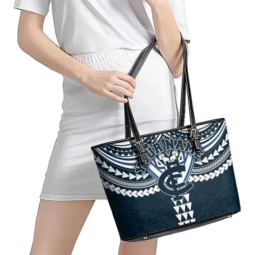 Personalized Carlton Blues Leather Tote Bag Polynesian Tribal Pattern Heritage Football