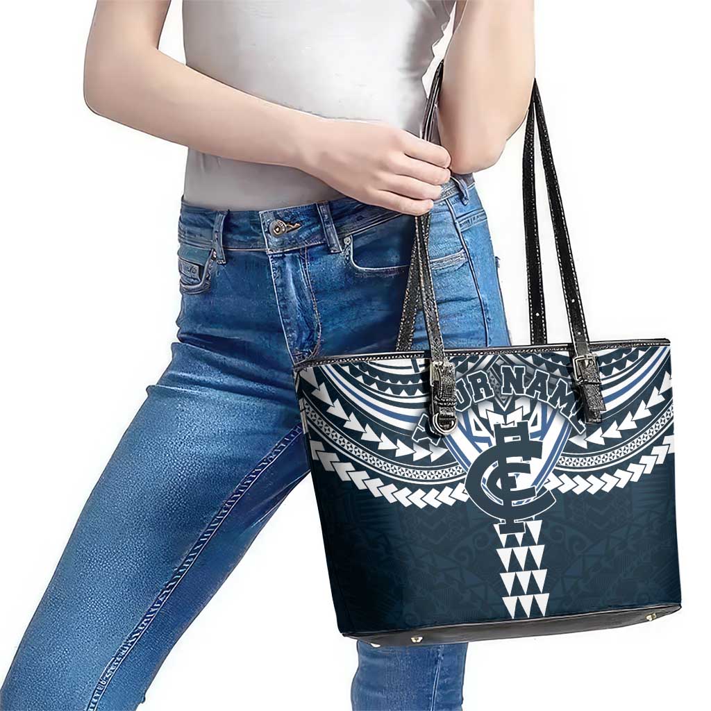 Personalized Carlton Blues Leather Tote Bag Polynesian Tribal Pattern Heritage Football