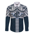 Personalized Carlton Blues Long Sleeve Button Shirt Polynesian Tribal Pattern Heritage Football