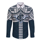 Personalized Carlton Blues Long Sleeve Button Shirt Polynesian Tribal Pattern Heritage Football