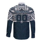 Personalized Carlton Blues Long Sleeve Button Shirt Polynesian Tribal Pattern Heritage Football
