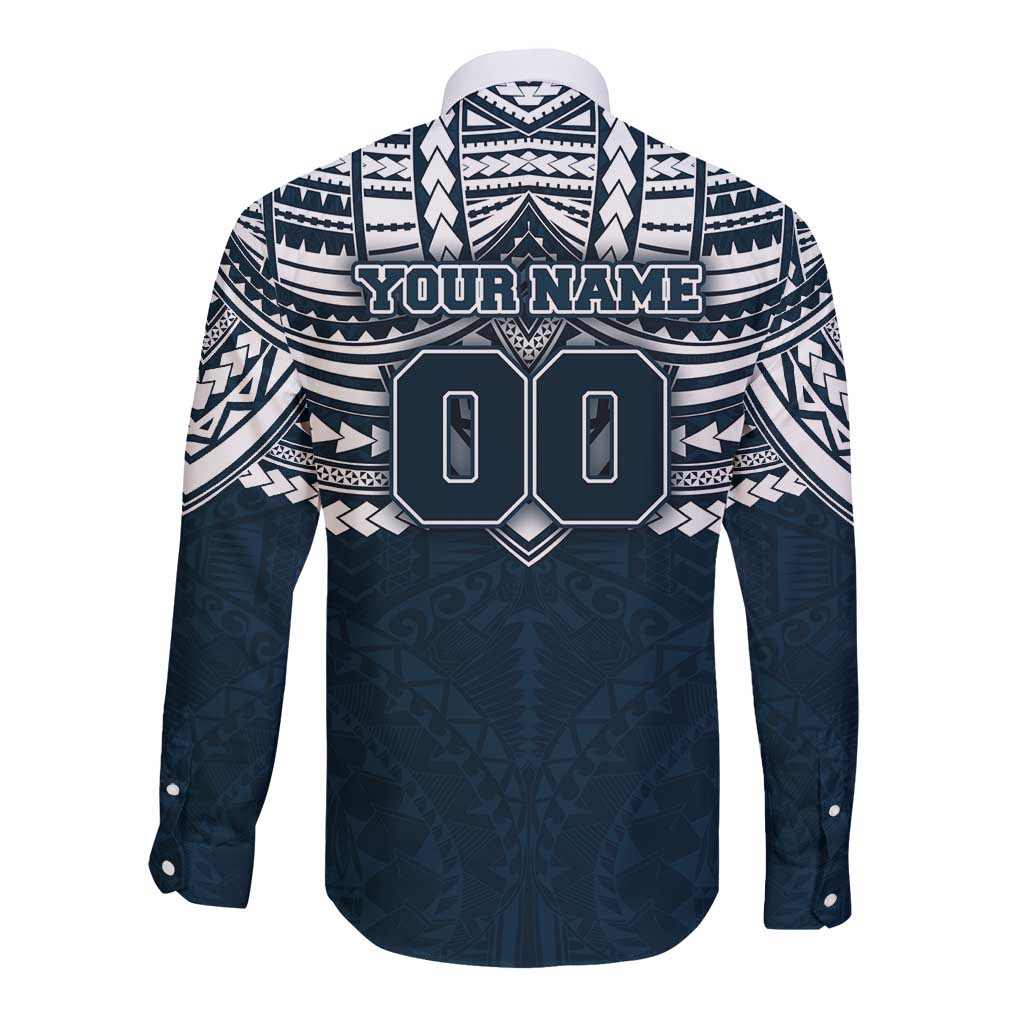 Personalized Carlton Blues Long Sleeve Button Shirt Polynesian Tribal Pattern Heritage Football