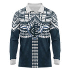 Personalized Carlton Blues Long Sleeve Polo Shirt Polynesian Tribal Pattern Heritage Football