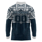 Personalized Carlton Blues Long Sleeve Polo Shirt Polynesian Tribal Pattern Heritage Football