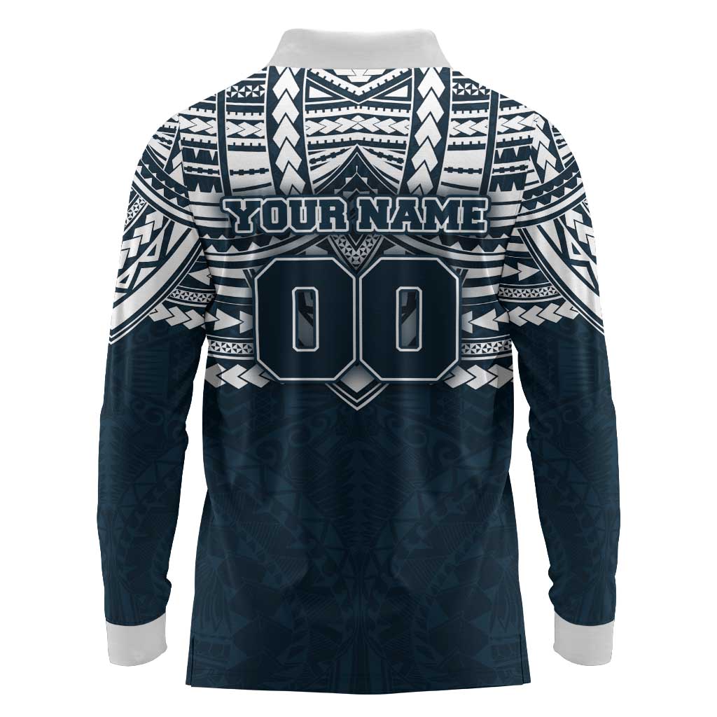 Personalized Carlton Blues Long Sleeve Polo Shirt Polynesian Tribal Pattern Heritage Football