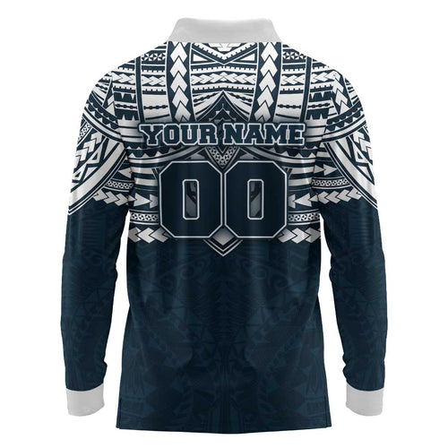 Personalized Carlton Blues Long Sleeve Polo Shirt Polynesian Tribal Pattern Heritage Football