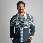 Personalized Carlton Blues Long Sleeve Polo Shirt Polynesian Tribal Pattern Heritage Football