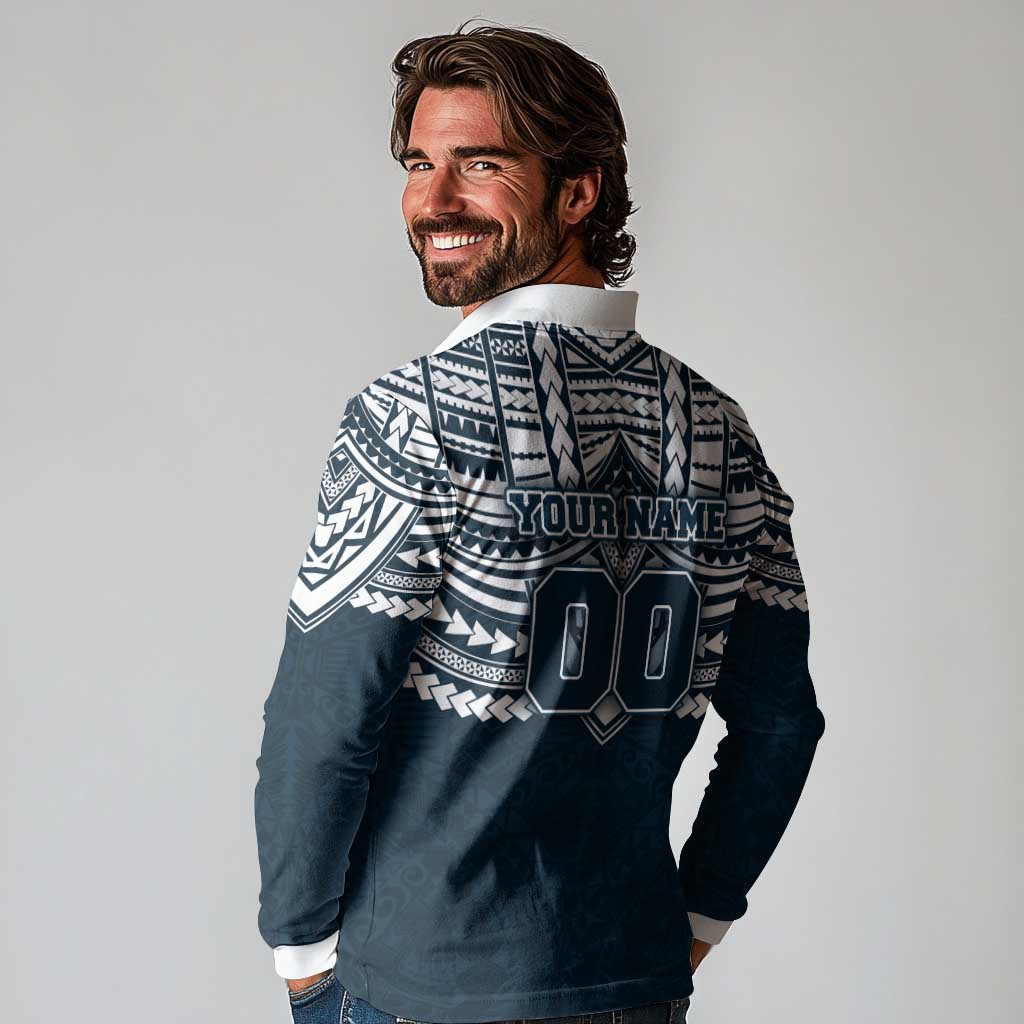 Personalized Carlton Blues Long Sleeve Polo Shirt Polynesian Tribal Pattern Heritage Football