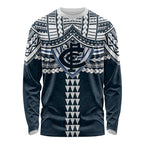 Personalized Carlton Blues Long Sleeve Shirt Polynesian Tribal Pattern Heritage Football