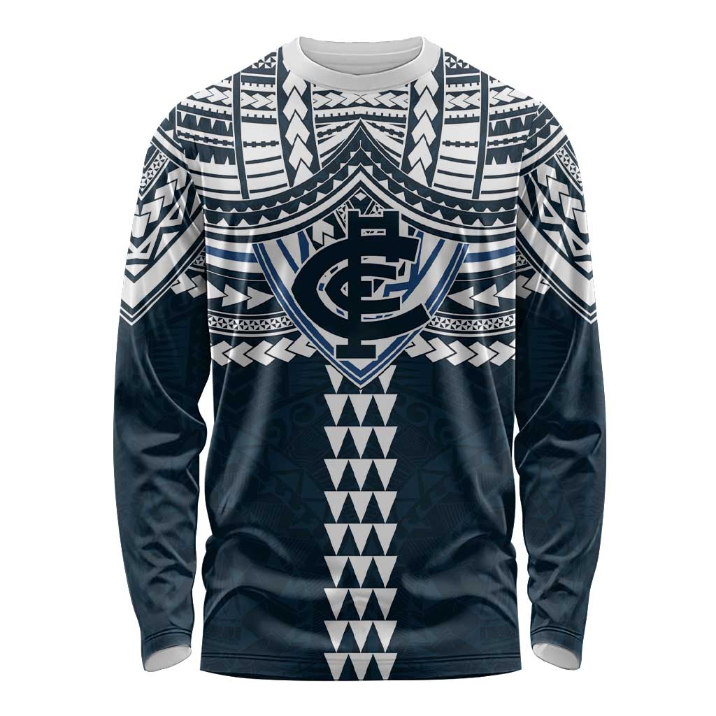 Personalized Carlton Blues Long Sleeve Shirt Polynesian Tribal Pattern Heritage Football
