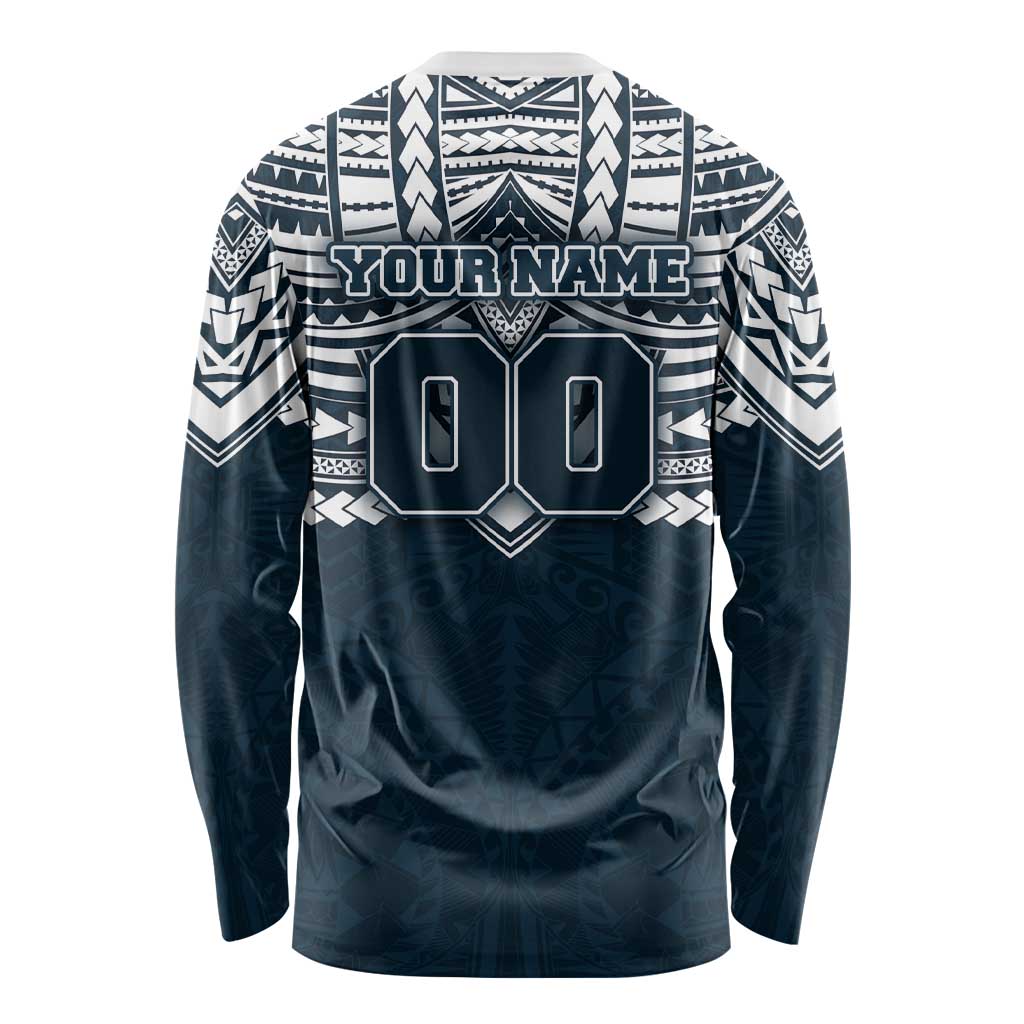 Personalized Carlton Blues Long Sleeve Shirt Polynesian Tribal Pattern Heritage Football