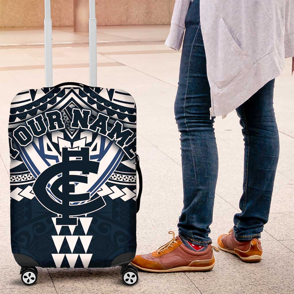 Personalized Carlton Blues Luggage Cover Polynesian Tribal Pattern Heritage Football