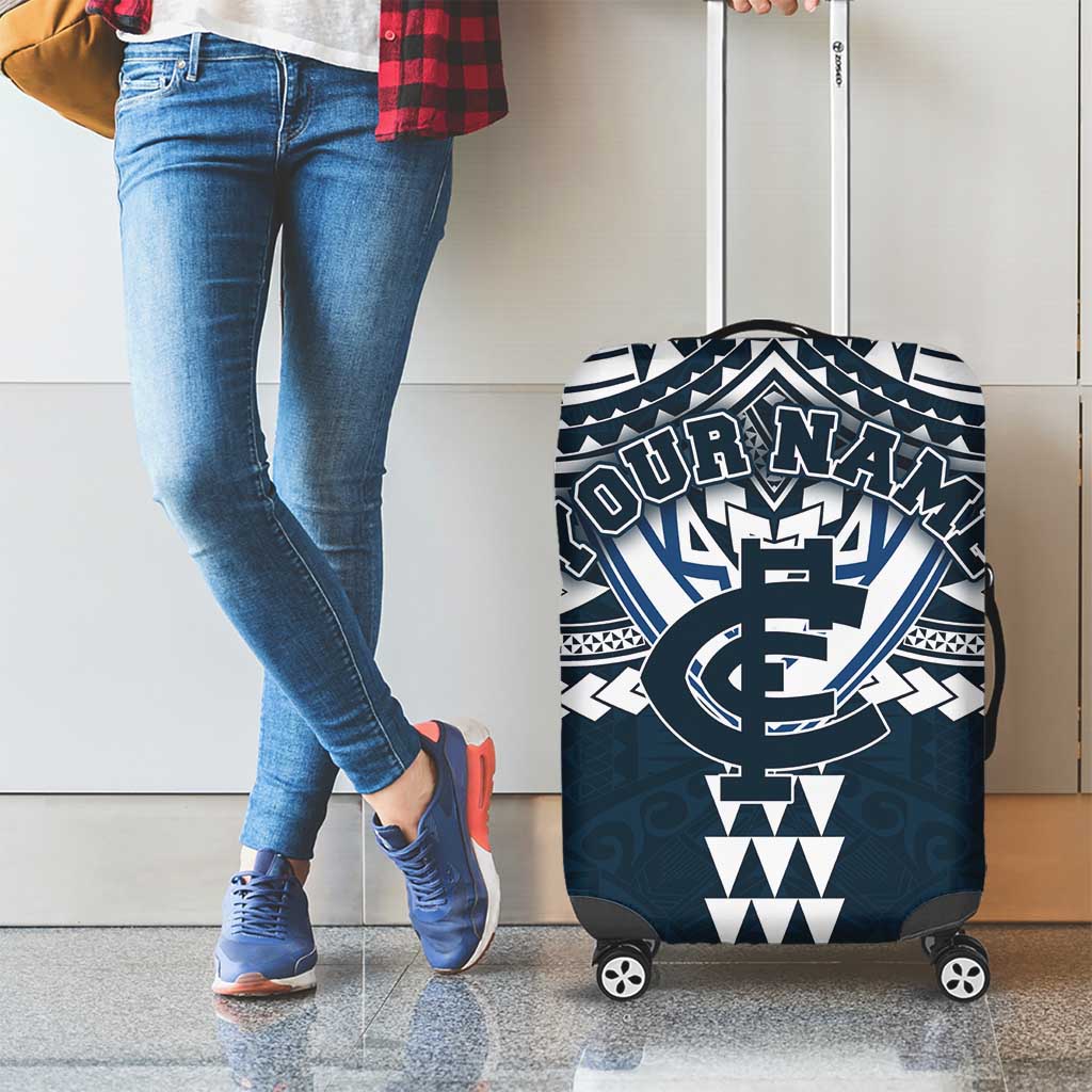 Personalized Carlton Blues Luggage Cover Polynesian Tribal Pattern Heritage Football