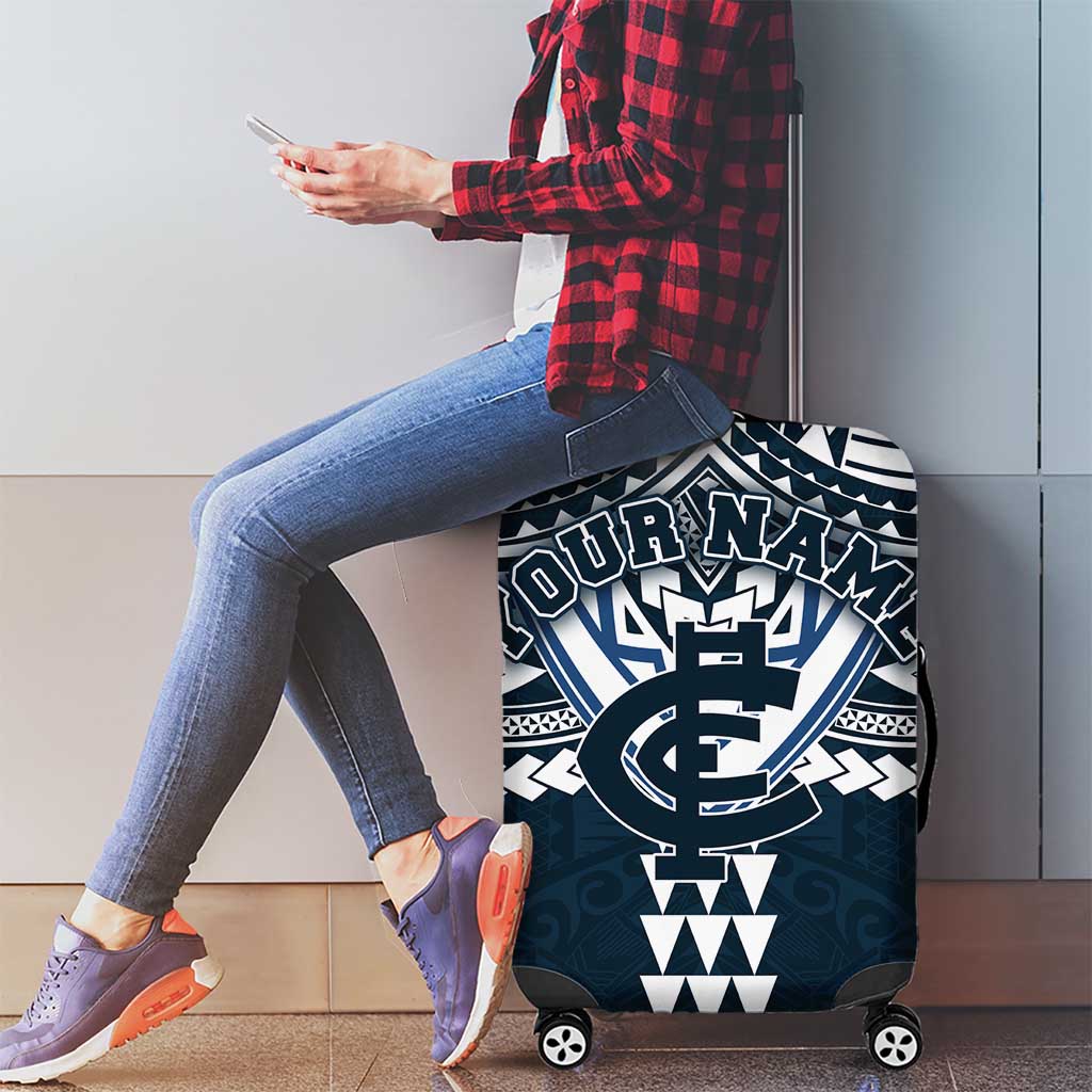Personalized Carlton Blues Luggage Cover Polynesian Tribal Pattern Heritage Football
