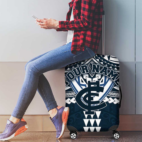 Personalized Carlton Blues Luggage Cover Polynesian Tribal Pattern Heritage Football