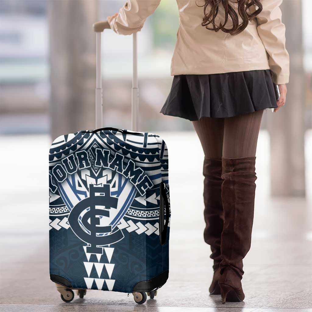 Personalized Carlton Blues Luggage Cover Polynesian Tribal Pattern Heritage Football