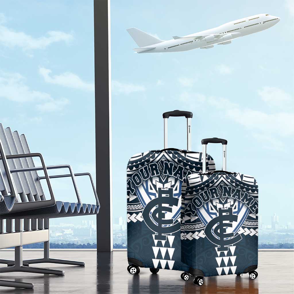 Personalized Carlton Blues Luggage Cover Polynesian Tribal Pattern Heritage Football