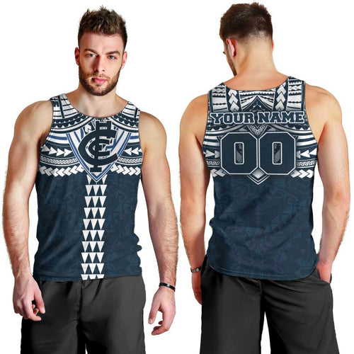 Personalized Carlton Blues Men Tank Top Polynesian Tribal Pattern Heritage Football