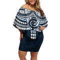 Personalized Carlton Blues Off Shoulder Short Dress Polynesian Tribal Pattern Heritage Football