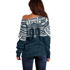 Personalized Carlton Blues Off Shoulder Sweater Polynesian Tribal Pattern Heritage Football