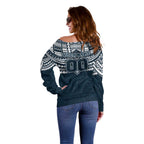 Personalized Carlton Blues Off Shoulder Sweater Polynesian Tribal Pattern Heritage Football