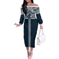 Personalized Carlton Blues Off The Shoulder Long Sleeve Dress Polynesian Tribal Pattern Heritage Football