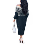 Personalized Carlton Blues Off The Shoulder Long Sleeve Dress Polynesian Tribal Pattern Heritage Football