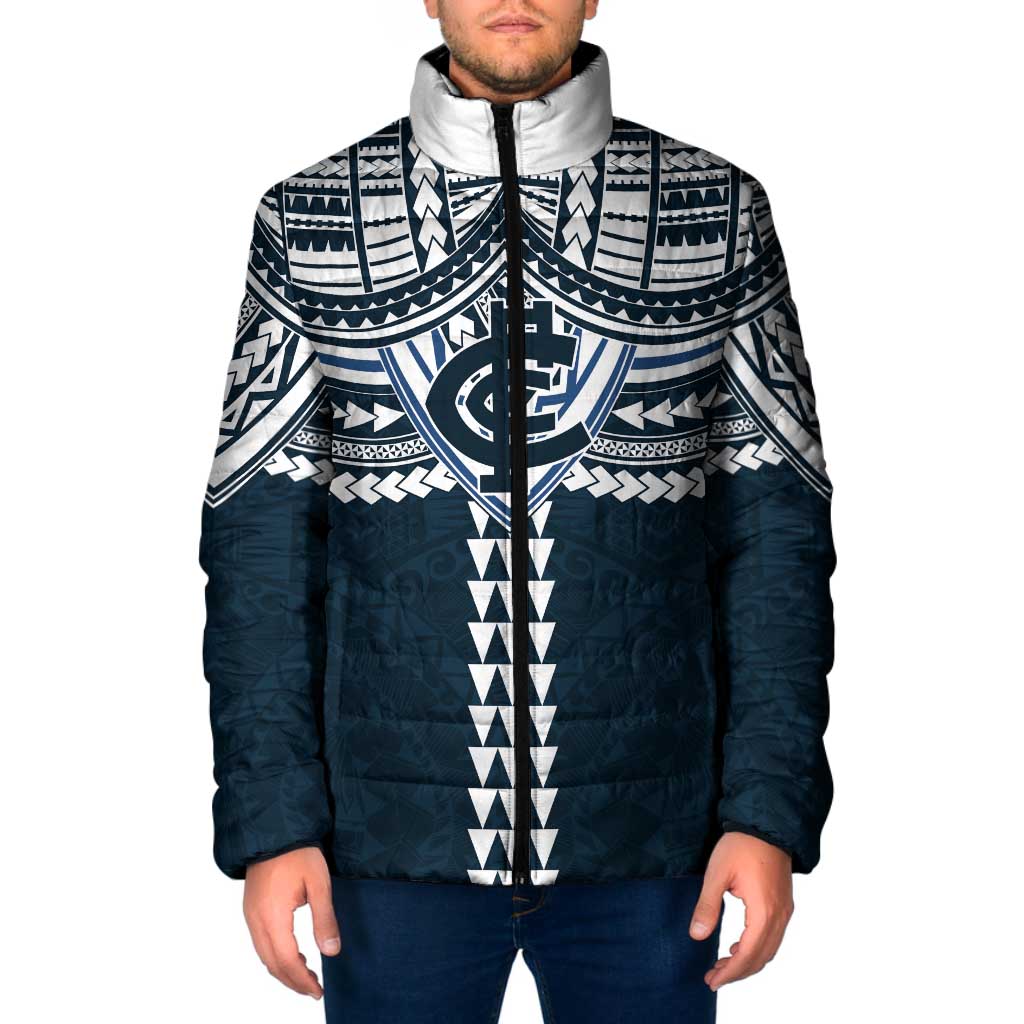Personalized Carlton Blues Padded Jacket Polynesian Tribal Pattern Heritage Football