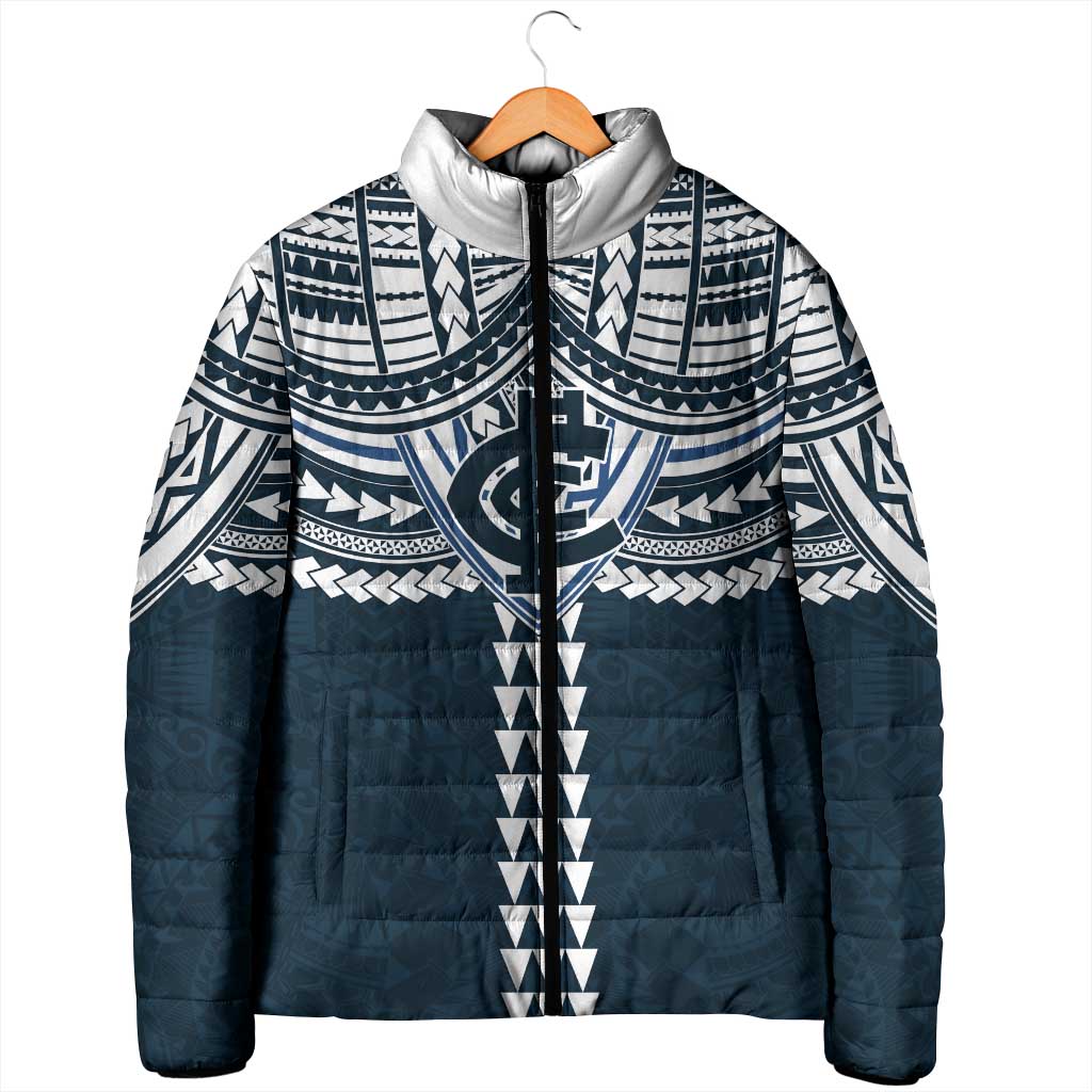Personalized Carlton Blues Padded Jacket Polynesian Tribal Pattern Heritage Football
