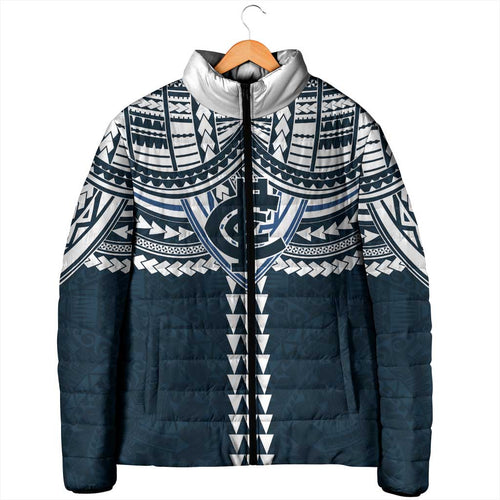 Personalized Carlton Blues Padded Jacket Polynesian Tribal Pattern Heritage Football