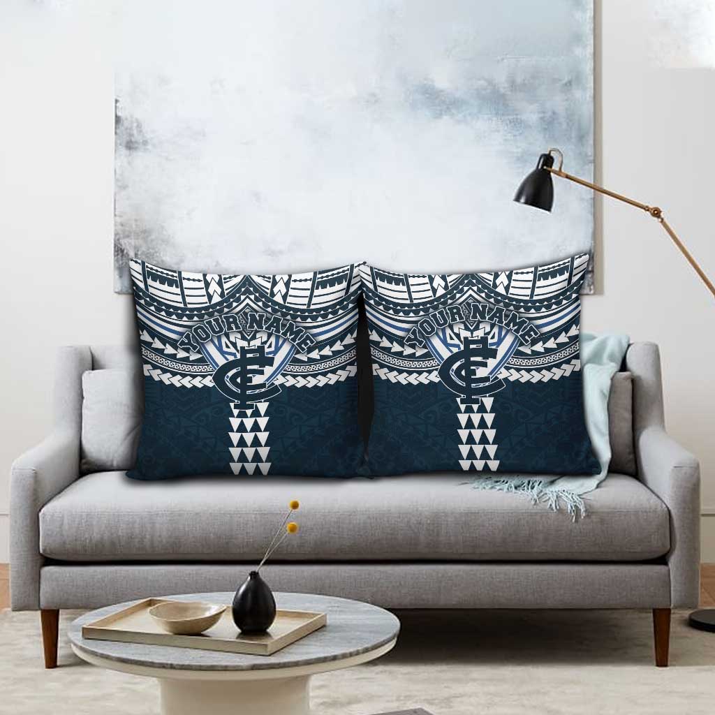 Personalized Carlton Blues Pillow Cover Polynesian Tribal Pattern Heritage Football