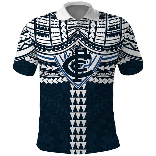 Personalized Carlton Blues Polo Shirt Polynesian Tribal Pattern Heritage Football