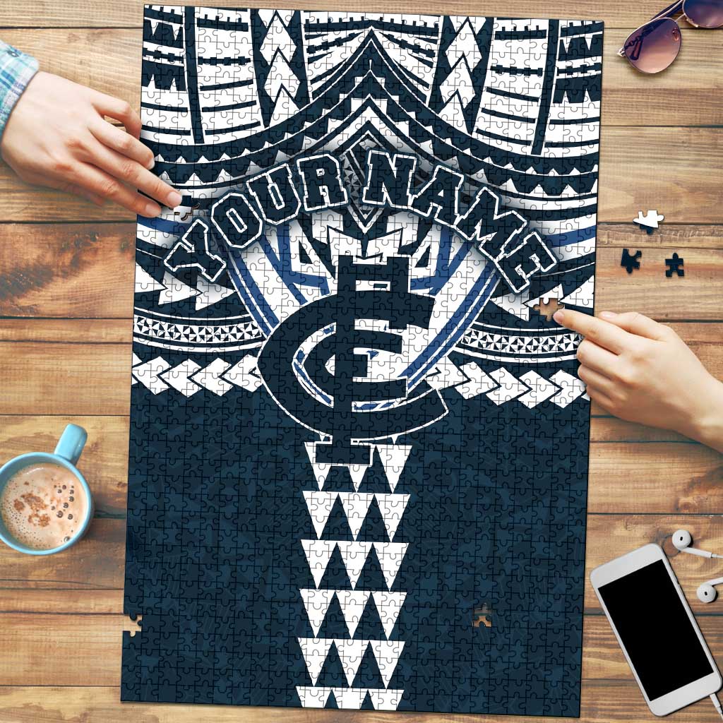 Personalized Carlton Blues Puzzle Polynesian Tribal Pattern Heritage Football