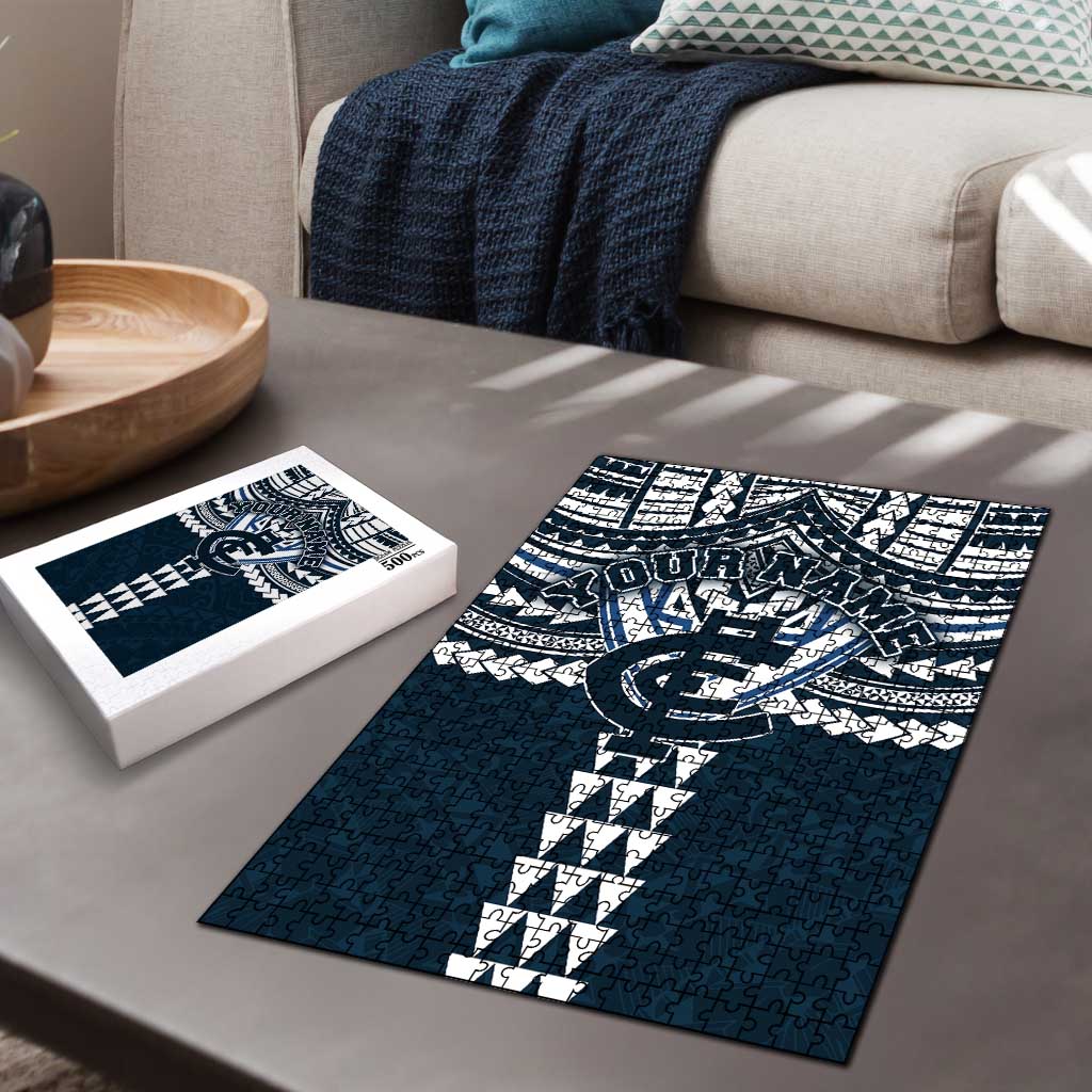 Personalized Carlton Blues Puzzle Polynesian Tribal Pattern Heritage Football