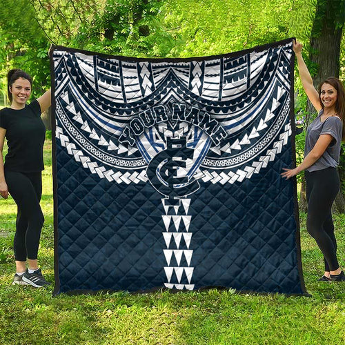 Personalized Carlton Blues Quilt Polynesian Tribal Pattern Heritage Football