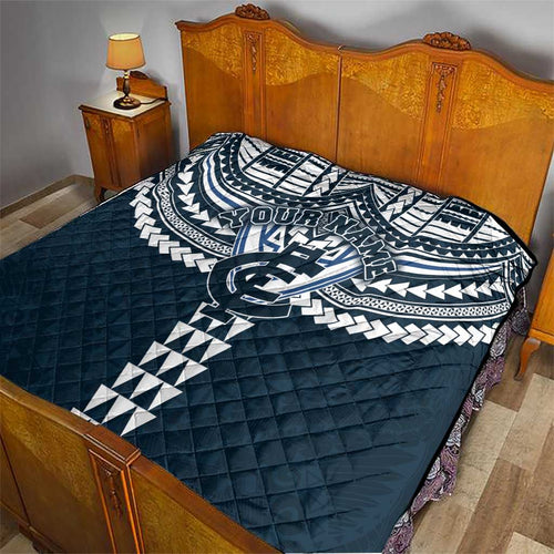 Personalized Carlton Blues Quilt Polynesian Tribal Pattern Heritage Football