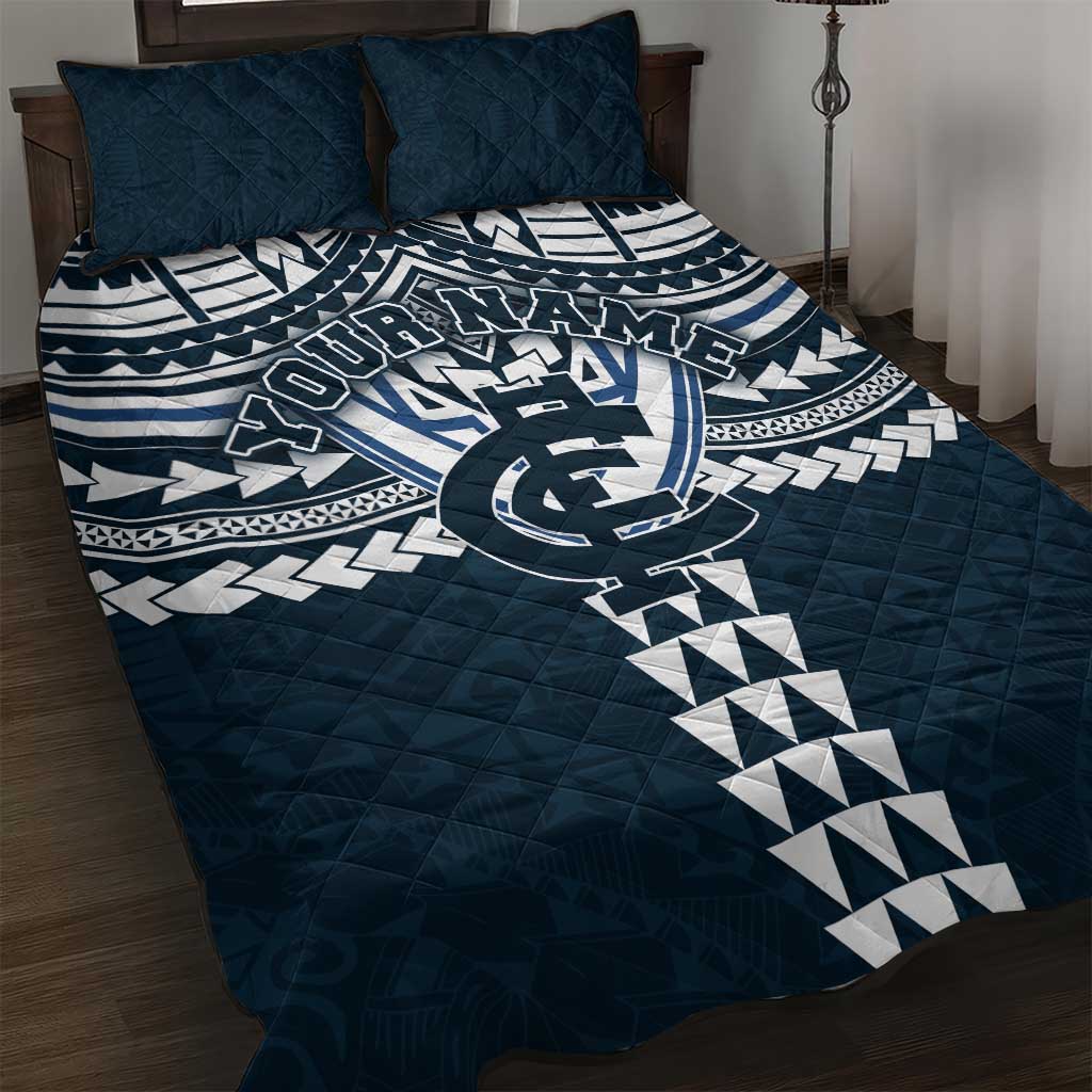 Personalized Carlton Blues Quilt Bed Set Polynesian Tribal Pattern Heritage Football