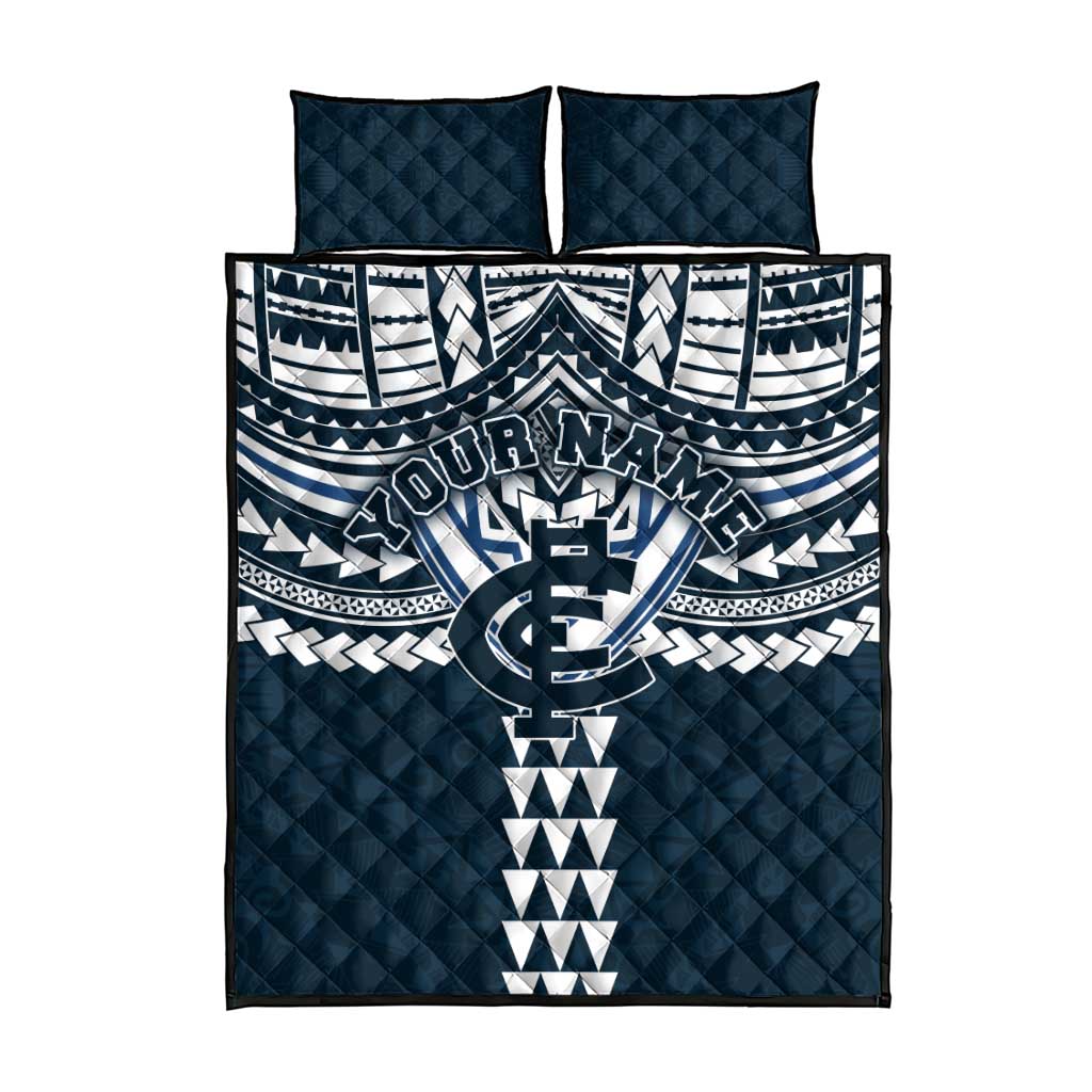 Personalized Carlton Blues Quilt Bed Set Polynesian Tribal Pattern Heritage Football